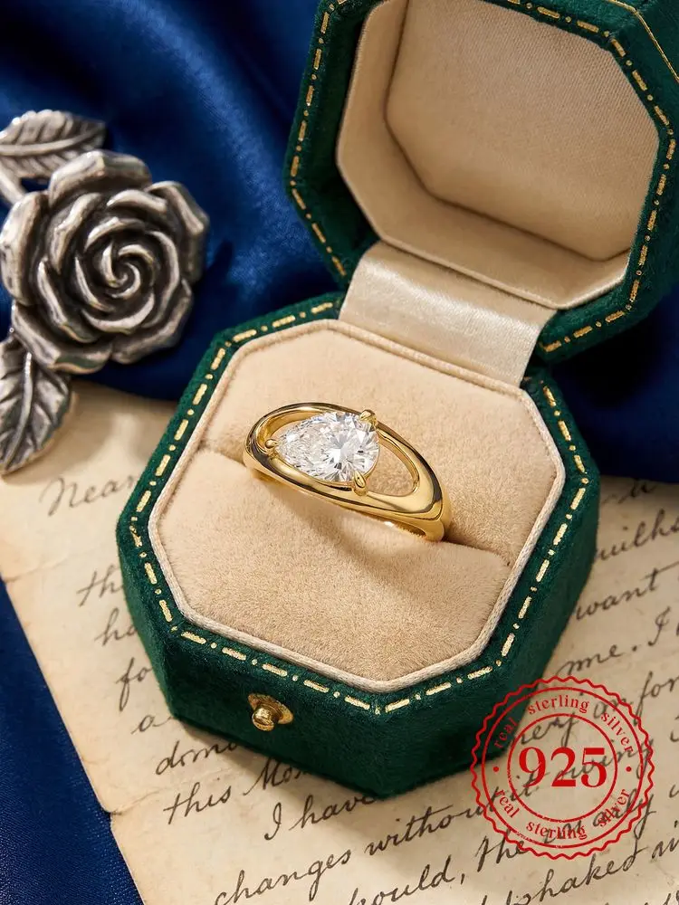 

925 Sterling Silver Gorgeous Hollow Water-Drop Ring For Women Engagement Wedding Luxury Fashionable High Quality Fine Jewelry