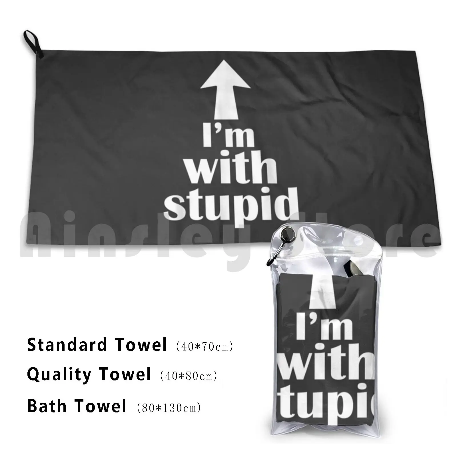 I'm With Stupid Up Arrow Funny Beach Towel Quick Dry Quality Towel And Awesome Makes Can Her Xmas Halloween Retro In