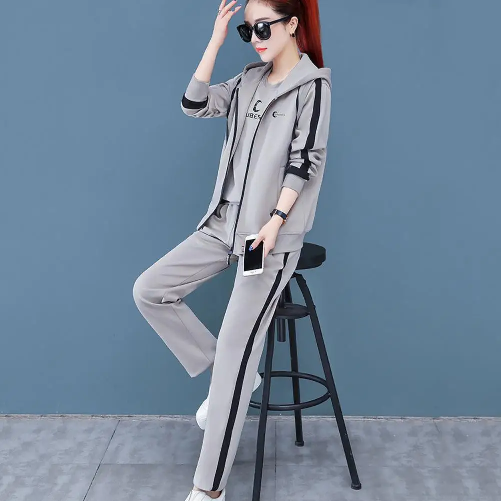 Color Block Hooded Cardigan Ladies Winter Tracksuit Stylish 3-piece Women's Winter Sports Suit Soft Thick Hooded Coat for Lady's