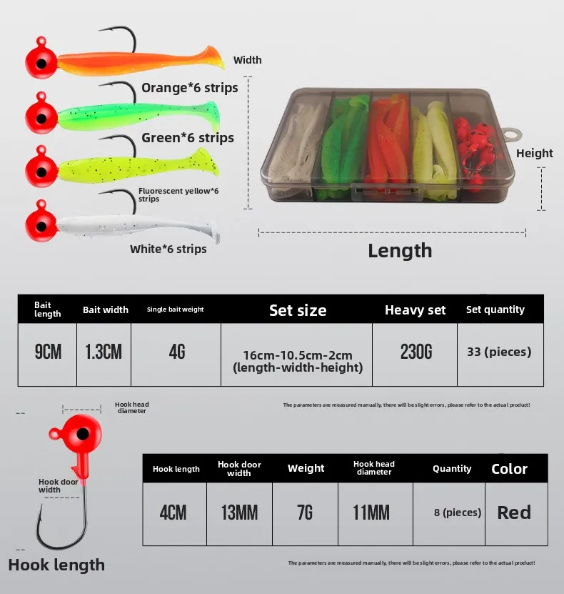 Köder SuittSoft Tail Bait Fake Bait5.5/7/9/12cmZwei-Farben-Angelköder Bleikopfhaken Soft Worm Set – Detail 5