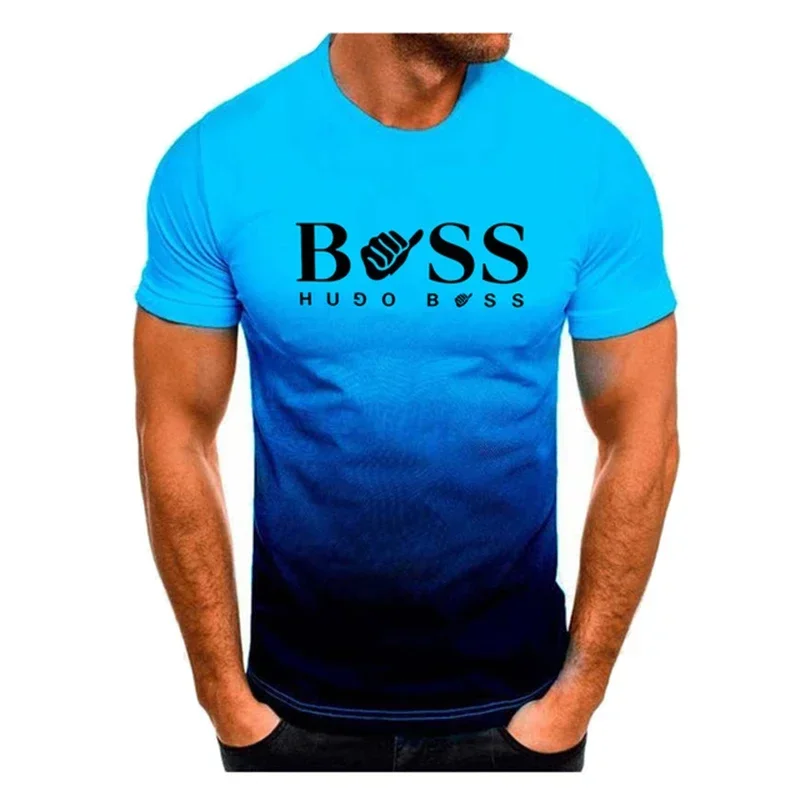 Kinder-T-Shirt Herrenbekleidung: Kurzarm-T-Shirt mit Farbverlauf-Druck, trendige Herrenmode, schnelltrocknendes Fitness-Oberteil, passende Familienoutfits. – Detail 13