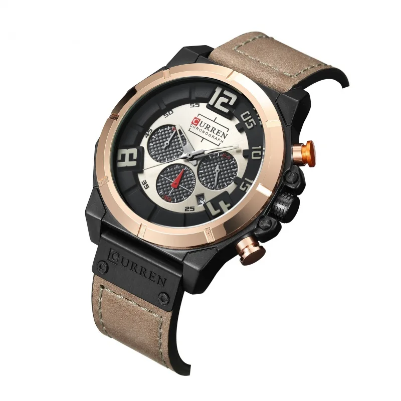 Curren 8287 مقاوم للماء كوارتز التقويم الرجال حزام ساعة عادية