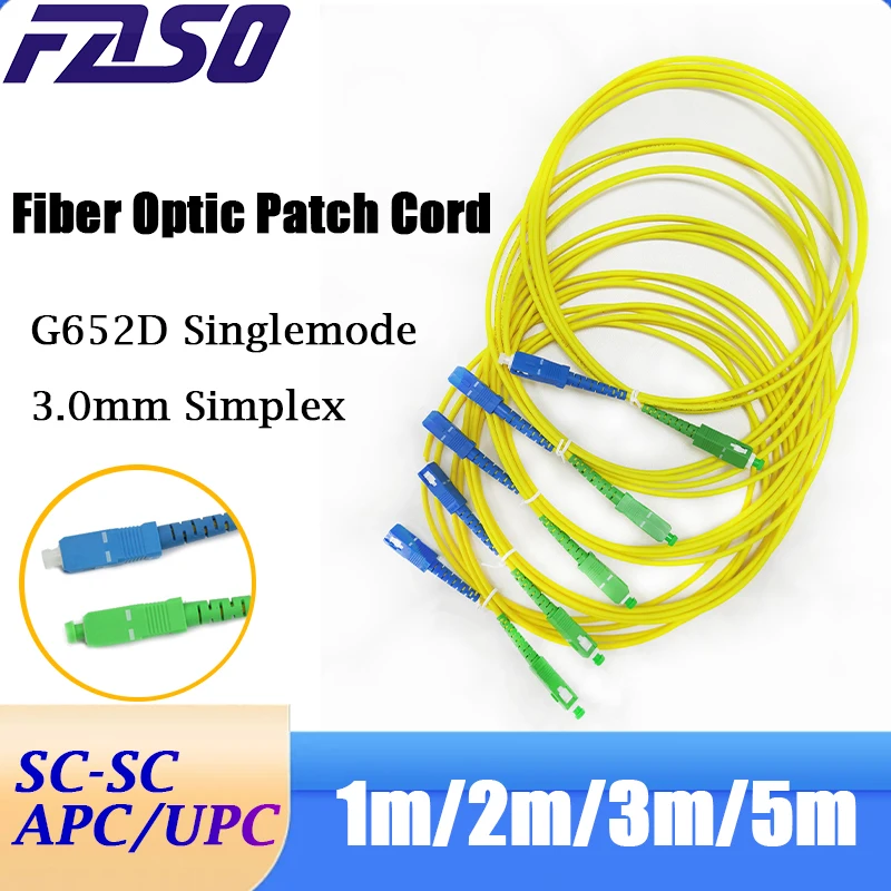 

FASO SC APC Fiber Optical Patch Cable 3.0mm OS2 Cord Singlemode Simplex 1m 3m 5m PVC G652D SM 1310/1550nm FTTH