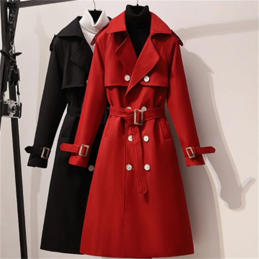 

Casual coat women 2023 autumn and winter new fashion long Double breasted women trench coat suit collar