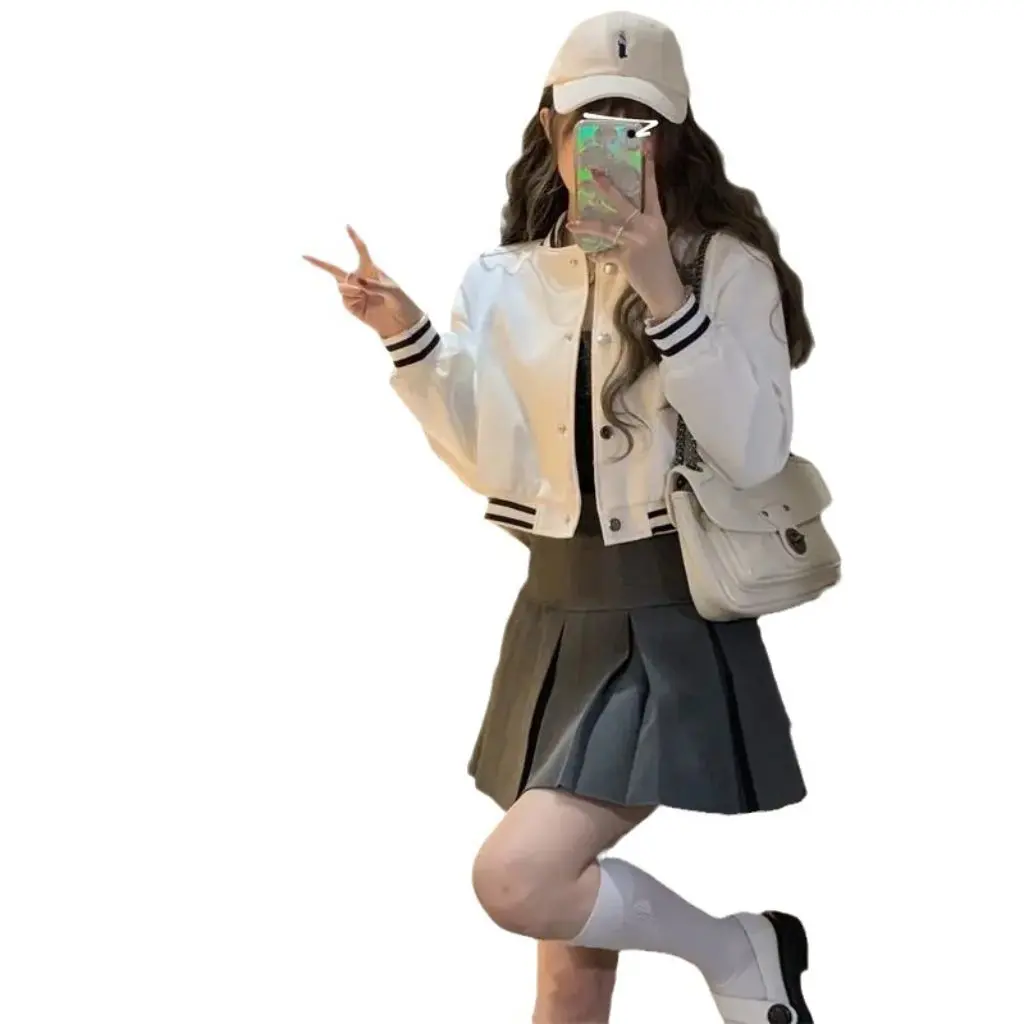 

Женская повседневная черная бейсбольная куртка в консервативном стиле, осенняя элегантная маленькая универсальная короткая конструкция