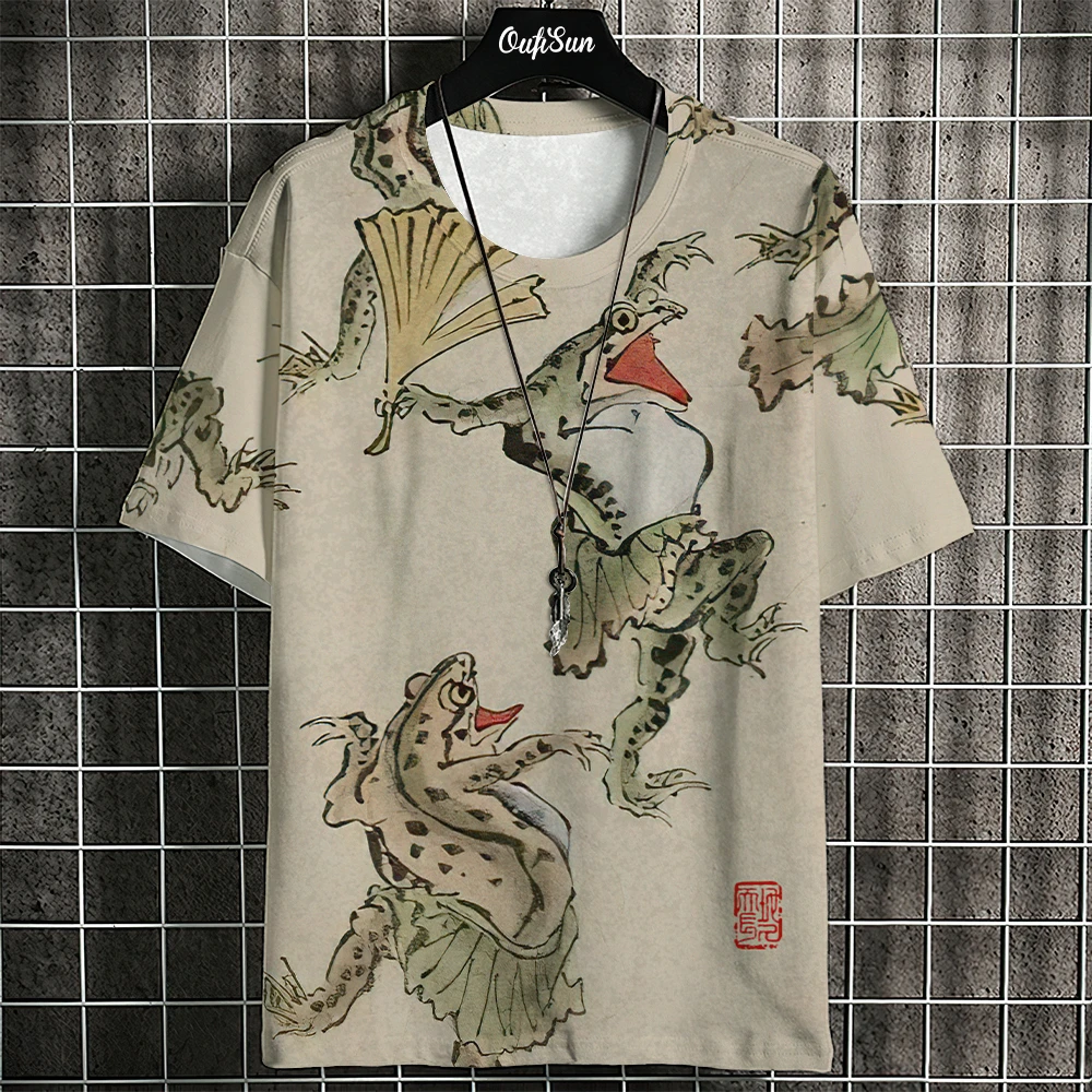 3D Ukiyo-E Animal Print Men's T-Shirt Summer Casual Oversized Short Sleeve T Shirt for Men Fashion Man Clothing 2024 Vintage Tee image 4