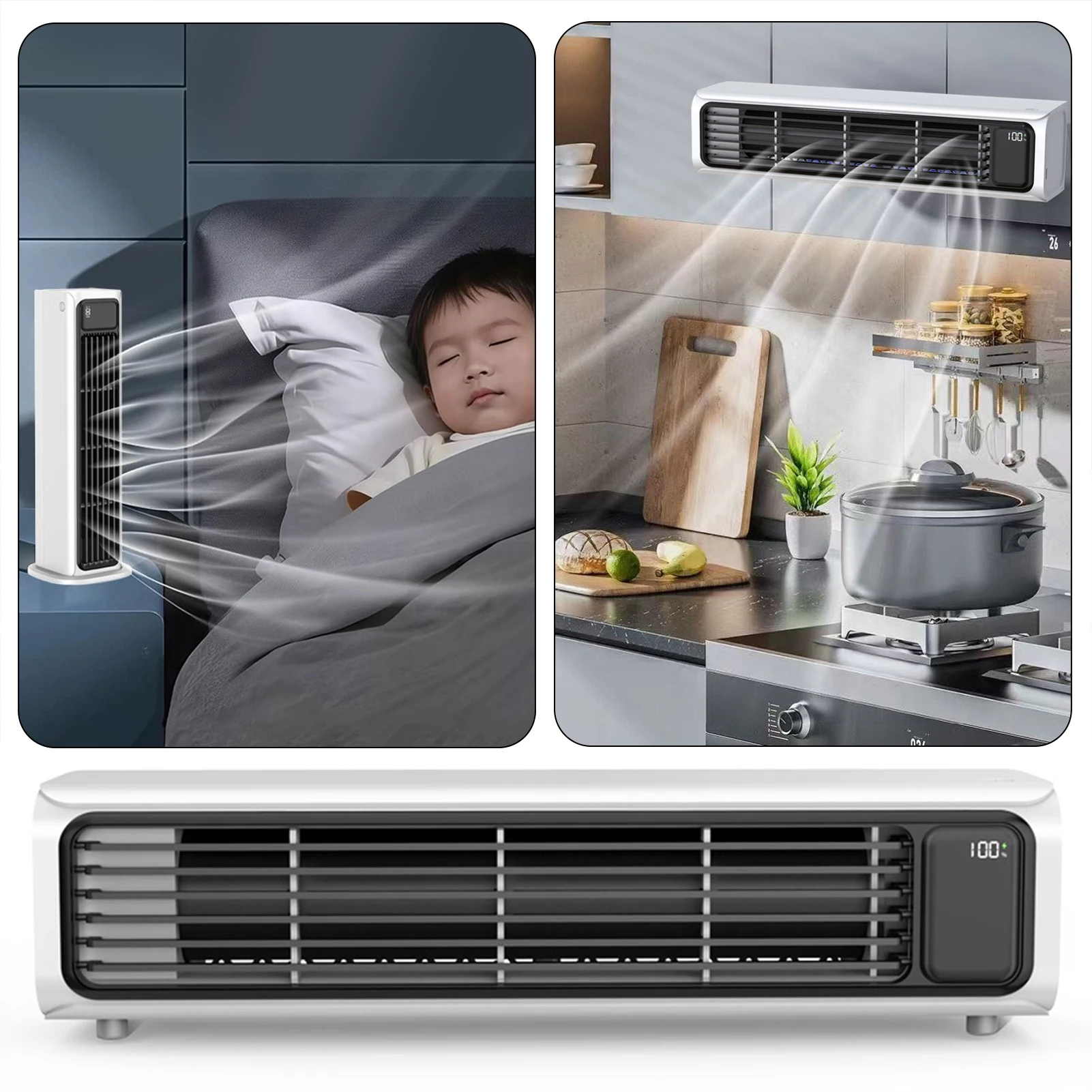 Portable Air Conditioner Fan Quiet Desktop Tower Fan Wall Non-drilling Circulating Fan 3 Speeds Adjustable Fans for Home Bedroom
