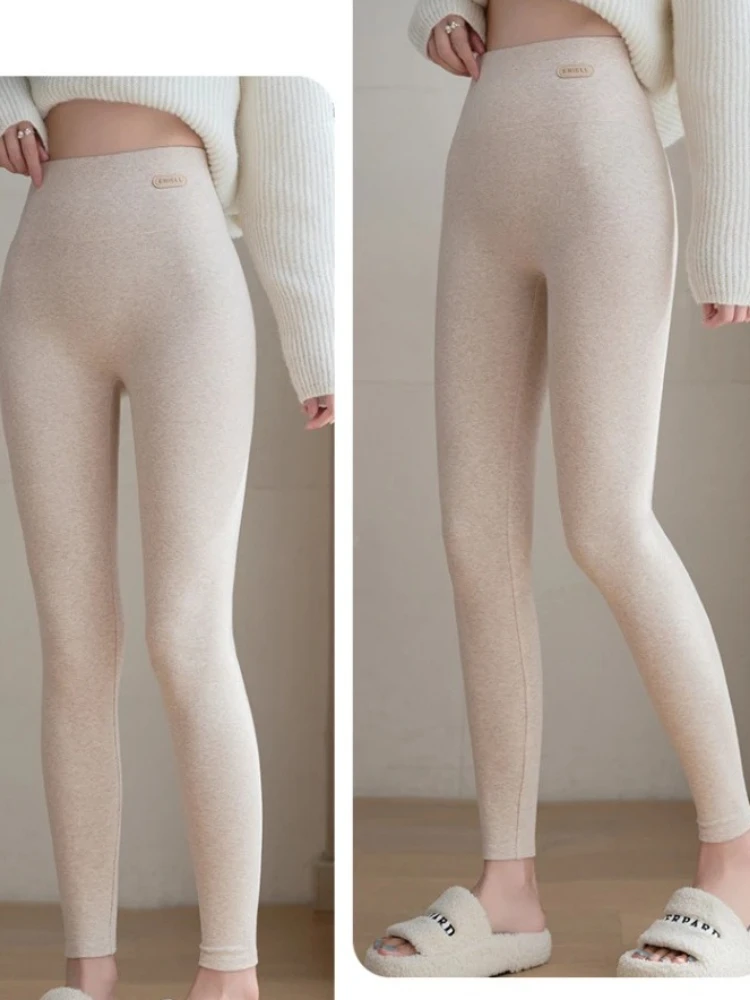 Spring Autumn Women's Knit Leggings Cotton Slimming Tights Fleece Pant Black Stretch Gray Thick Warm Leggings for Women Clothing