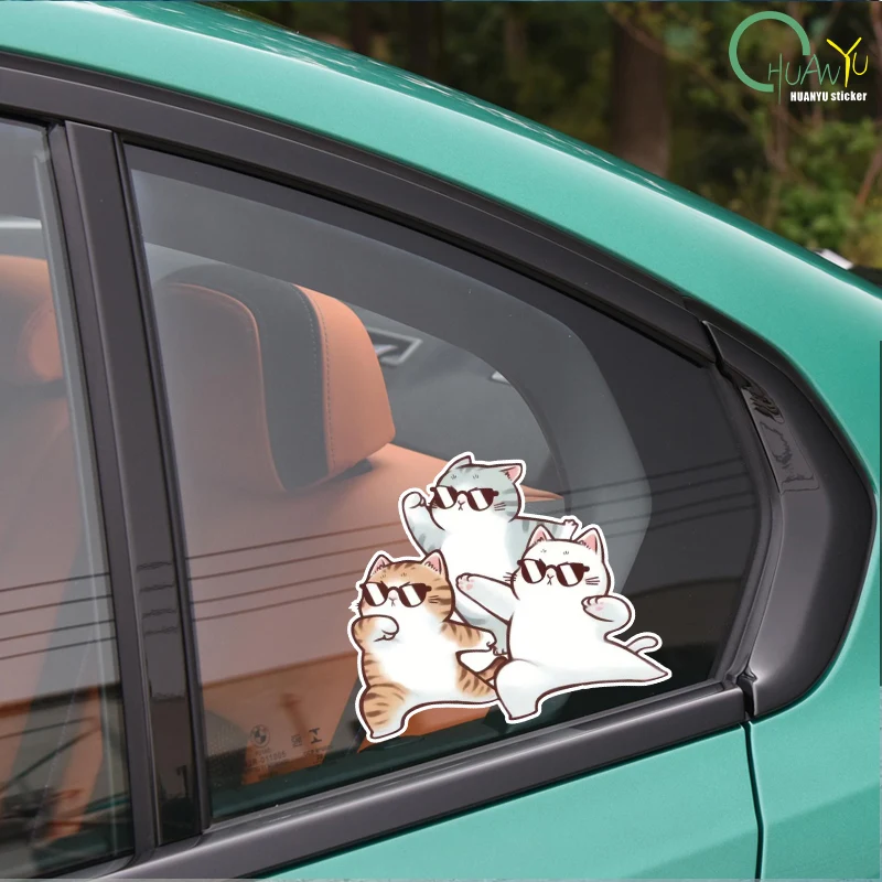 ملصقات زجاج باب خلفي للسيارة ، نوافذ جانبية ، دراجة نارية ، ديكور خارجي ، وسيم ، ثلاث قطط ، شخصية ، وسيم