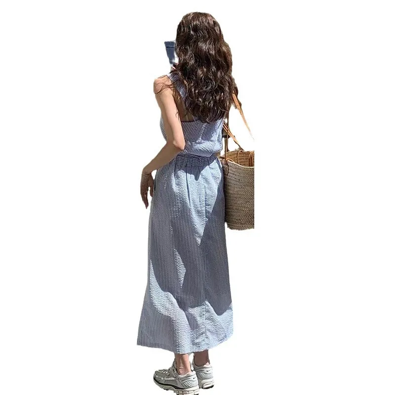 Square Collar Striped Sleeveless Cotton Tops Vest + Midi Skirt Set New In Matching Sets Fashion Two Piece Set For Women Outfits