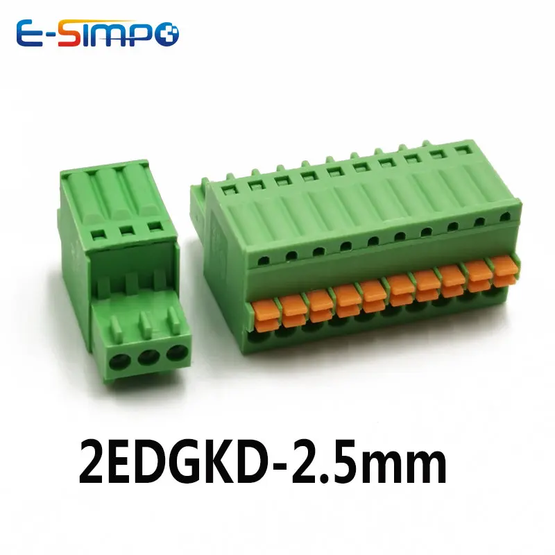 5PCS 2.5/2.54mm 2EDGKD 15EDGKD  2-12P 0.1-0.5MM2 Wire Spring Loaded Plug-in Terminal Block  Screwless Push Button Plug Connector