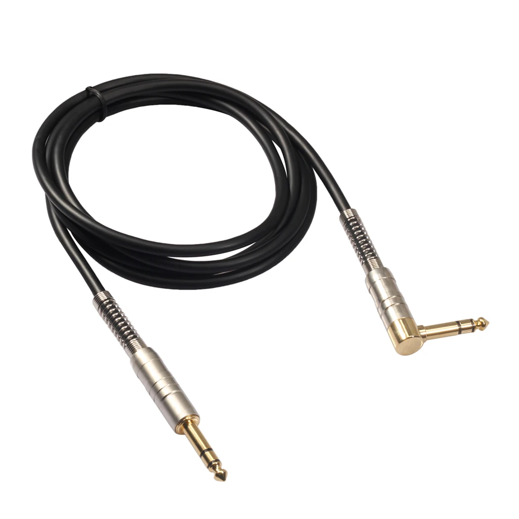 Guitar Cable, Straight Head to 90 Degree Elbow Head 6.35mm Male to Male Plug Stereo Electric Guitar Audio Cable -1.8M