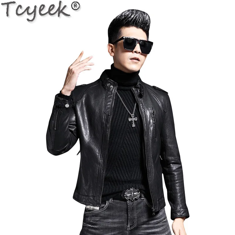 Tcyeek Genuine Leather Jacket Men Real Sheepskin Coat Spring Autumn Clothes Casual Mens Motocycle Jackets Chic Jaqueta Couro