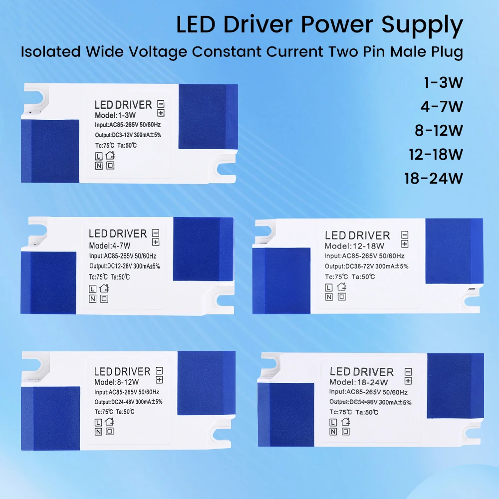 Kierowca AC85-265V LED 3W 6W 9W 12W 15W 18W 24W 2PIN męski 240-260mA jednostka zasilacz LED izolowana transformatory oświetleniowe