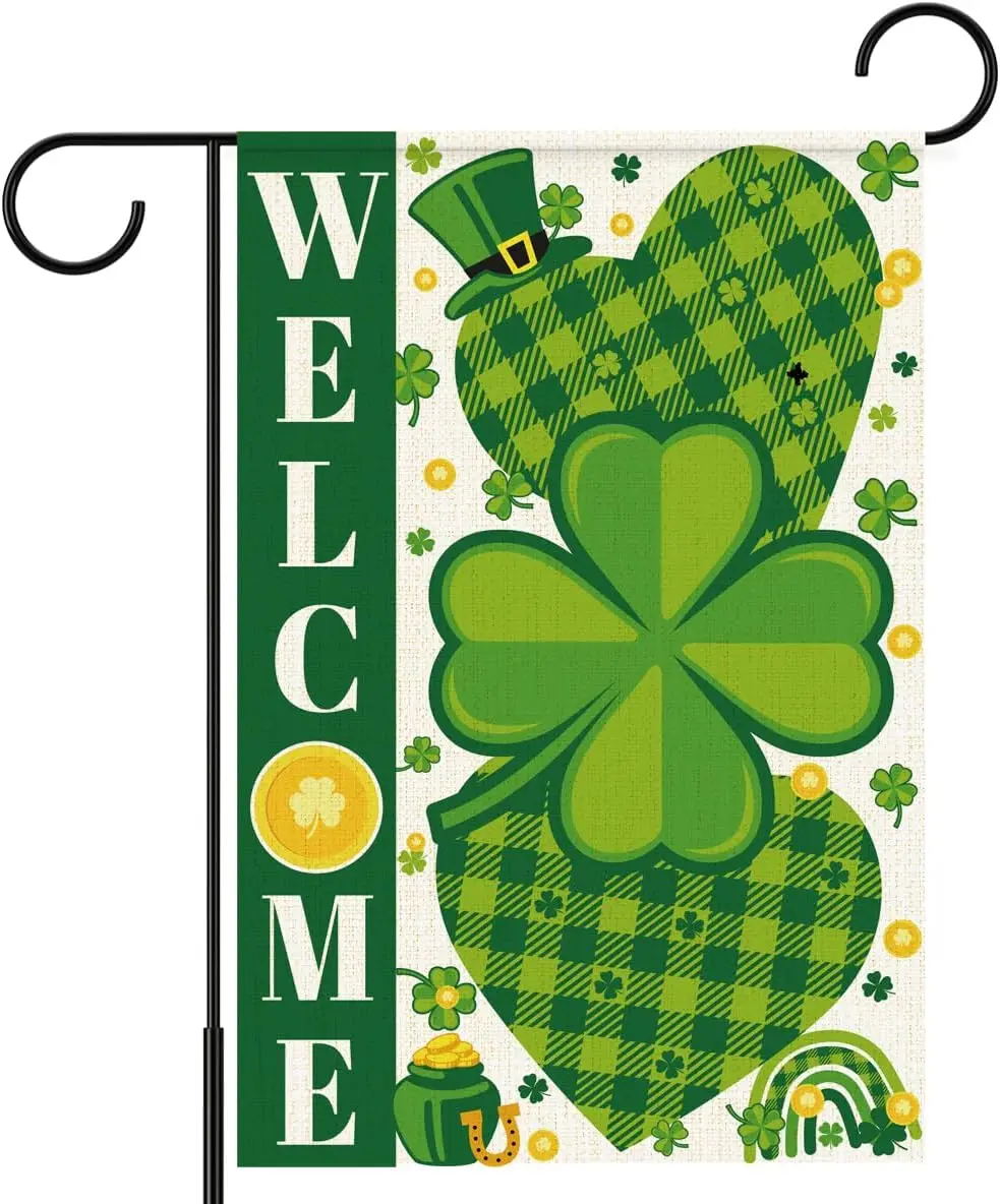 Welcome St. Patrick's Day Garden Flag 12x18 Inch Double Sided, Shamrocks Four-leaf Clovers Garden Flag, Spring Eucalyptu UUL EEZ