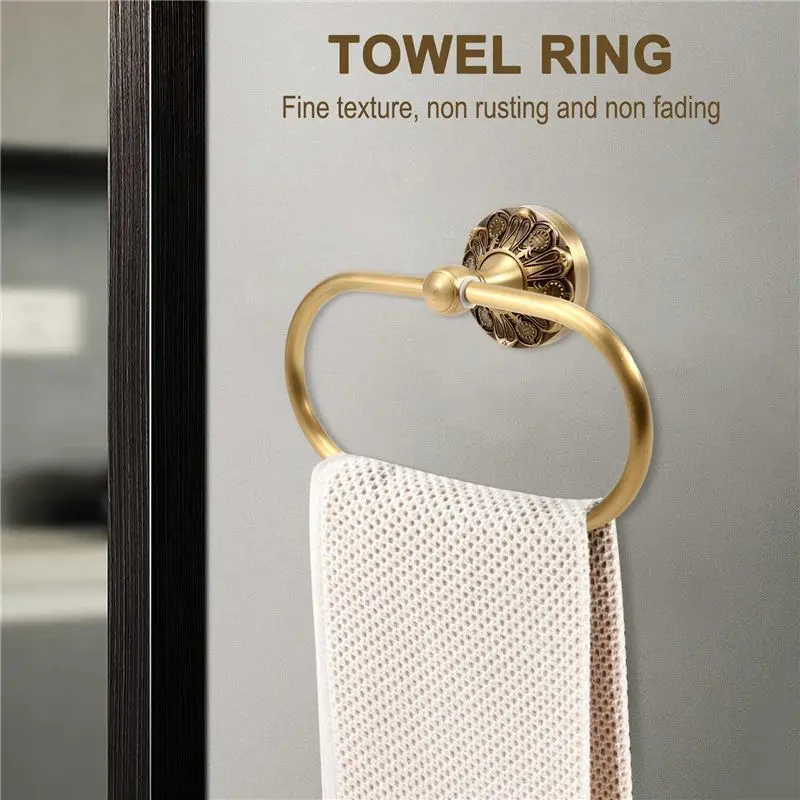 A74E-Antique Towel Ring Vintage Brass Luxury Bronze Bathroom Bath Towel Holders Wall Mounted Towel Hanger For Bath Accessory