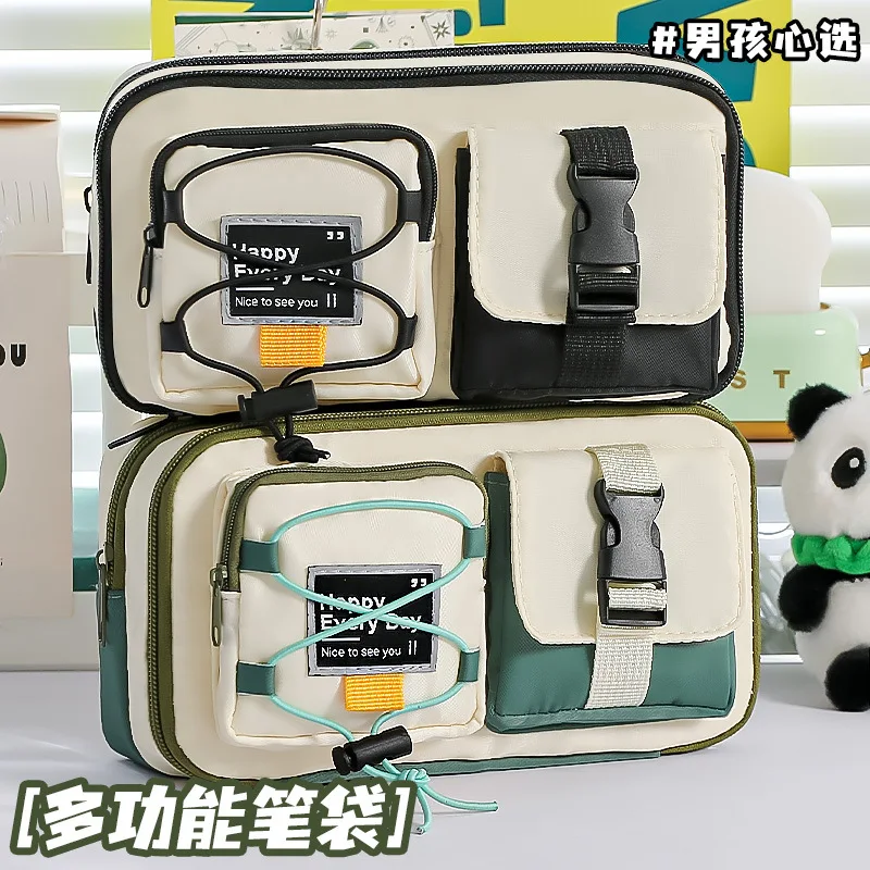 مقلمة ذات سعة كبيرة للطلاب حقيبة أدوات مكتبية محمولة بسيطة مقاومة للأوساخ على الطراز الكوري
