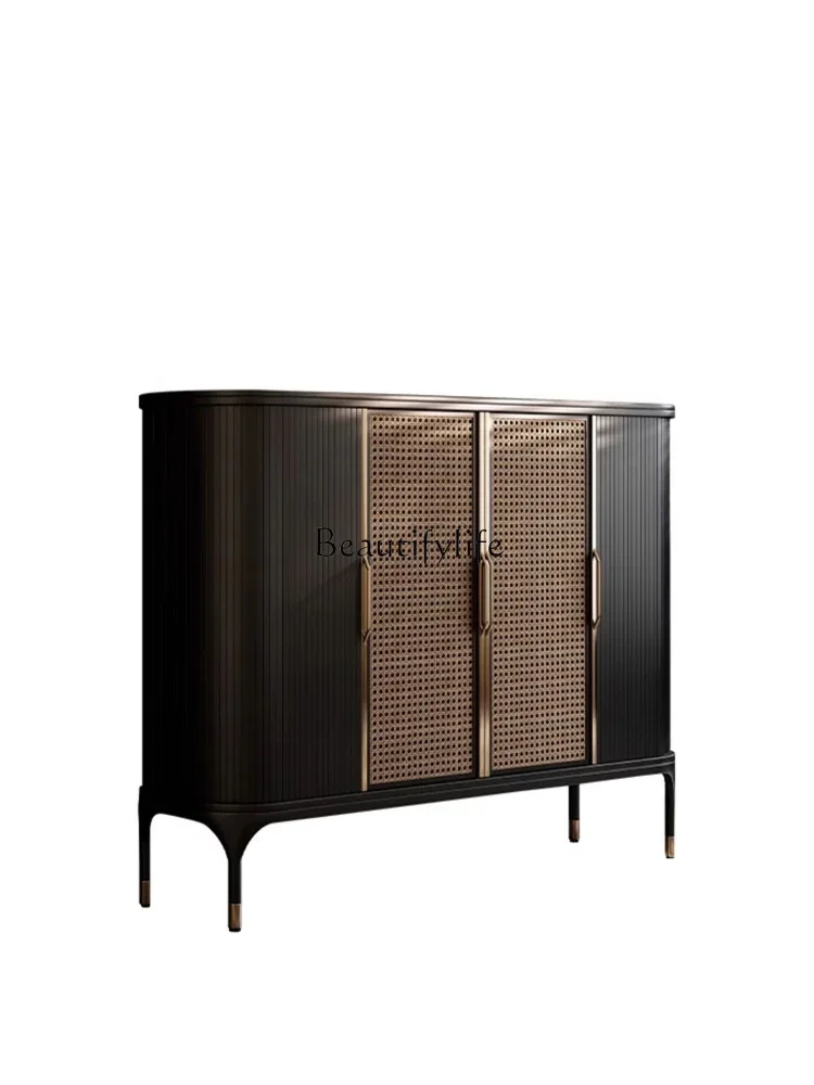 

FG44New Chinese retro rattan porch shoe cabinet solid wood storage decorative cabinet