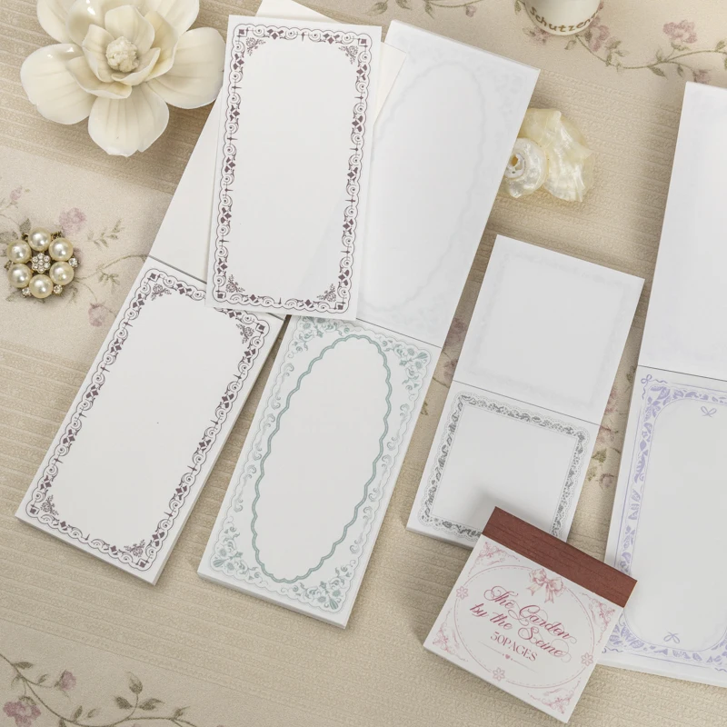 50sheets The Garden By The Seine Vintage Flower Border Memo Pad Creative DIY Journal Material Collage Stationery Note
