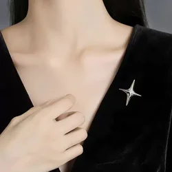 Cross Star Brooch Badge for Men and Women's Shirts Four-pointed Meteor Cross Metal Lapel Pin High-end Clothing Brooch