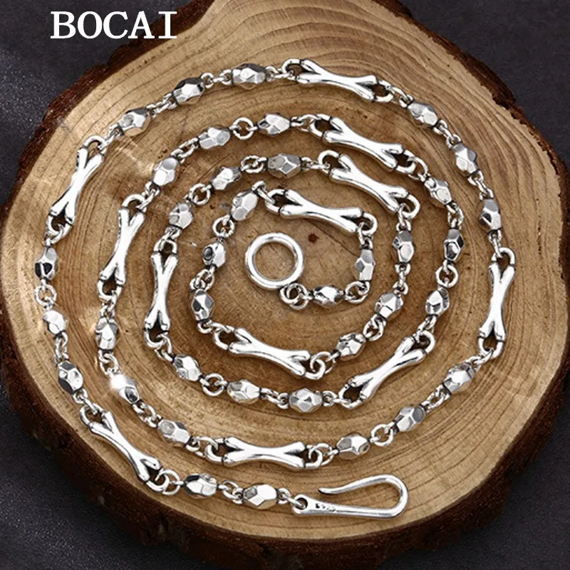 

BOCAI NEW S925 Sterling Silver Trendy Personalized Broken Silver Spliced Bone Necklace Gift for Men and Women Free Shipping