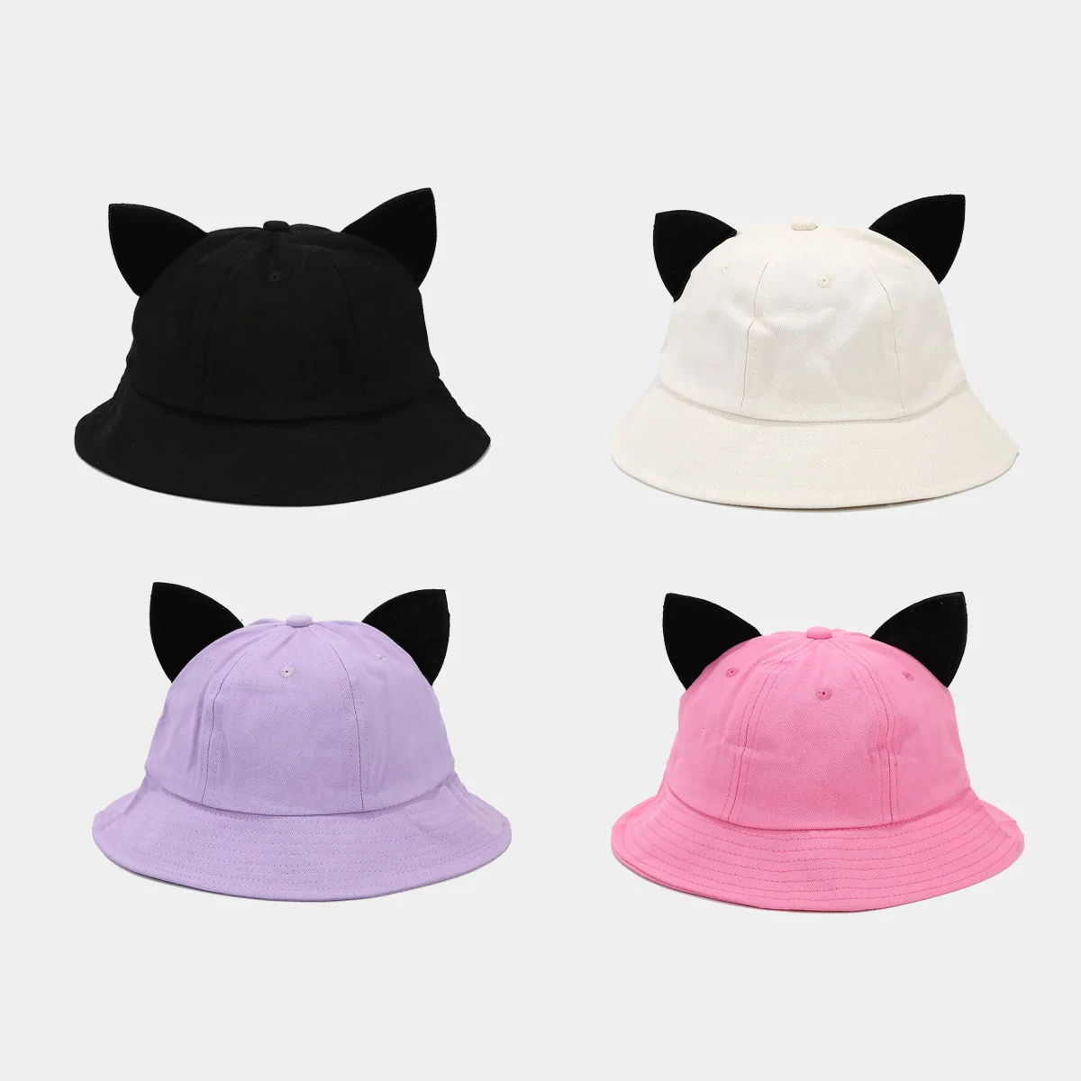 Ladies' Bucket Hats Korean Cartoon 3D Devil Ears Dome Solid Color Fashionable Versatile Bucket Hats Casual Sunshade Hat For Girl