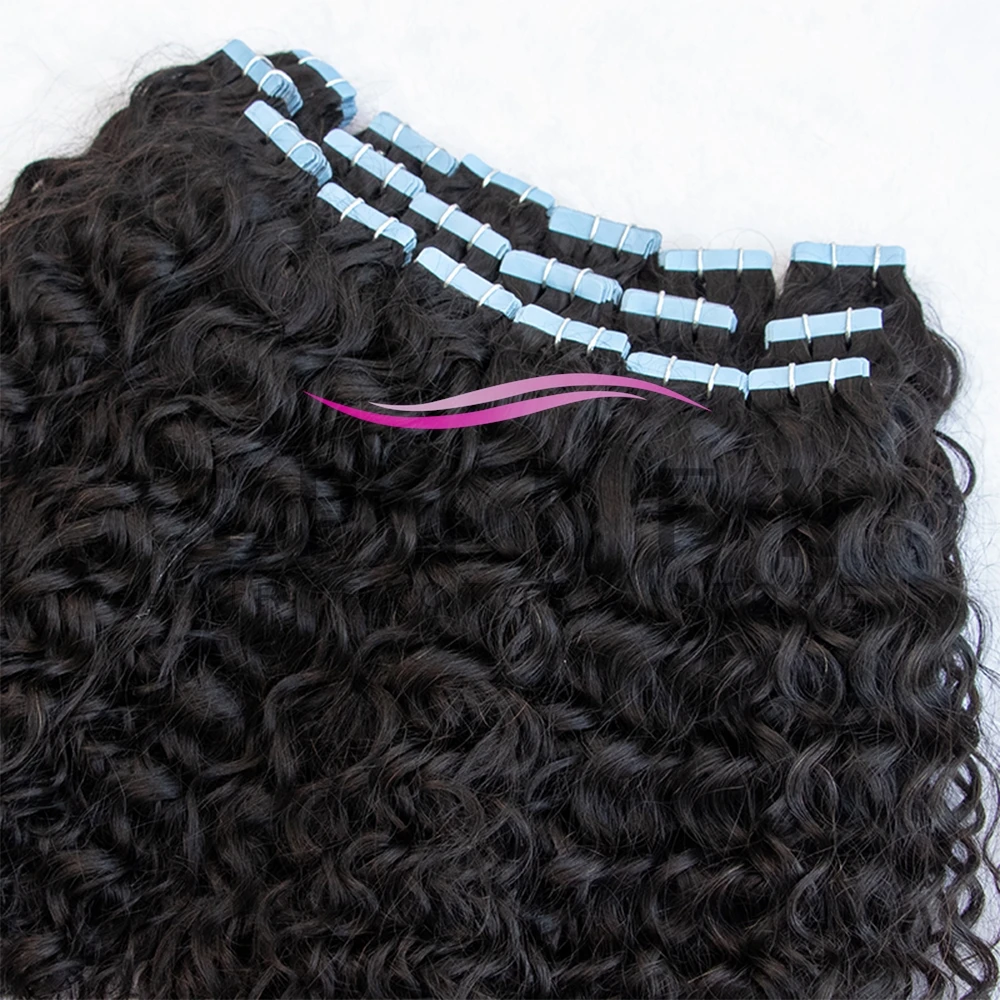 SPIKFN Water Curly Wave Tape in Human Hair Extensions 40-50G Remy Curl Wet and Wavy Hair Bundles 12