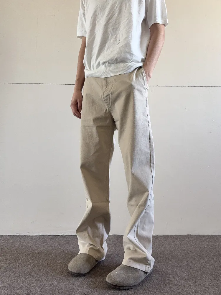 American High Street Washed Denim Work Pants Loose Straight Leg Men's Women's Khaki  Jeans Casual Comfortable Fit