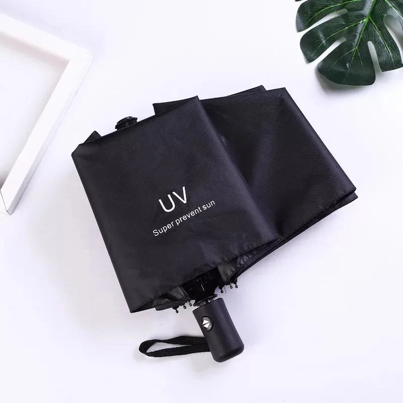 UV 차단 기능이 있는 자동 수동 접이식 우산, 남녀공용 경량 휴대용 우산, 단색 8 리브