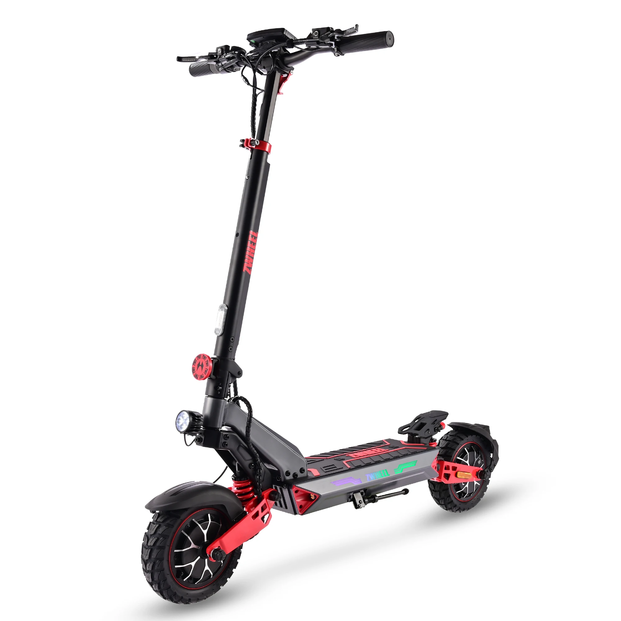ZWHEEL D3 X5, E-Scooter für Erwachsene, 2400W Peak-Doppelmotor, 48V Akku, 80 km Reichweite, Hydraulikbremsen, Federung, 10 Zoll Offroad-Reifen, Tempomat, Antirutsch-Griffe, Blinker,