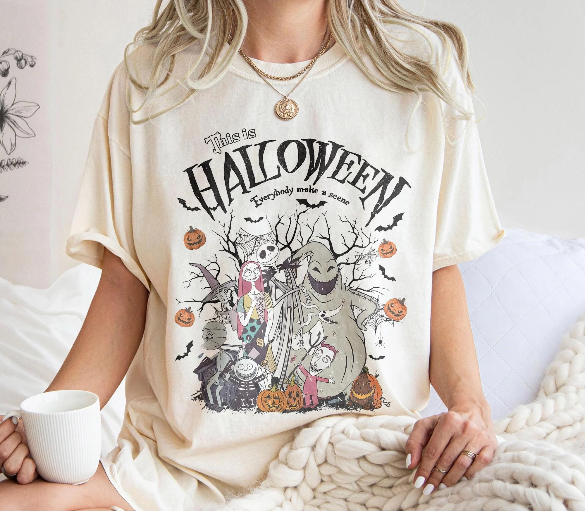 T-shirt Disney Retro Color Christmas Eve Scar Jack Skellington Sally Oogie Boogie T-shirt ampia da donna stampata