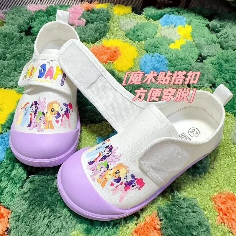 Nuevos zapatos de lona antideslizantes de dibujos animados populares My Little Pony Twilight Sparkle, zapatos blancos ligeros de fondo suave para interiores para bebé