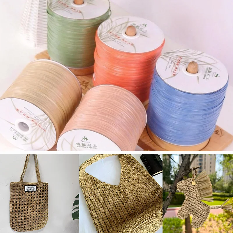 Hilo de Rafia Mate de 600M, 330g, Fibra Artificial para Plantas, Hilo de Ganchillo para Tejer Sombreros de Paja, Bolsos, Artículos de Almacenamiento y del Hogar
