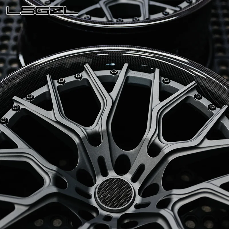 LSGZL 2-piece Grey Rim Carbon Fiber Wheels for Mercedes C8 Ferrari Concave Alloy Rim 16-26 Inch  Car Wheel 16
