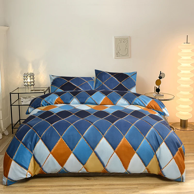 

Printed Quilt Cover Set Quilt cover with Pillowcases 3PCS sets plaid Comforter cover queen king twin size for double single bed
