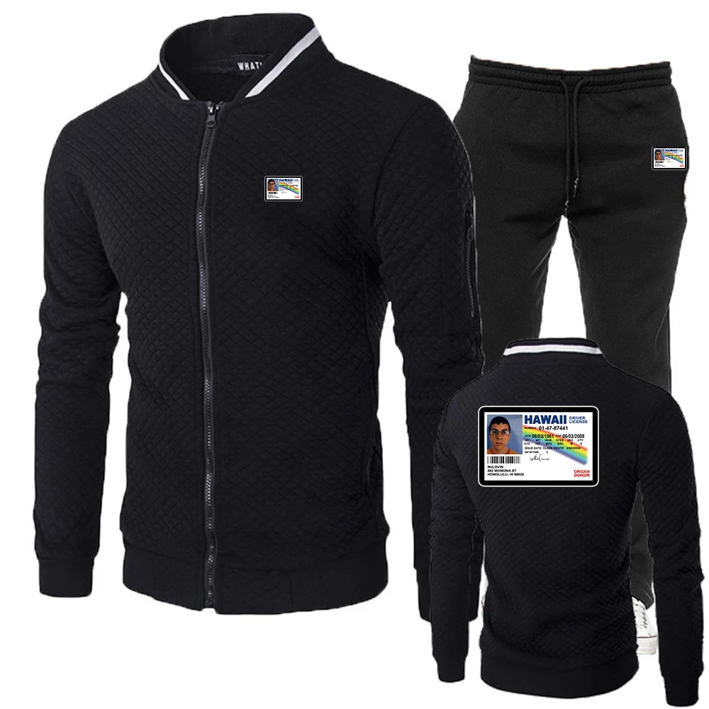 

Весна и осень 202, новый мужской комплект с забавным принтом McLovin ID, повседневная куртка на молнии, спортивная одежда + брюки, костюм из двух предметов