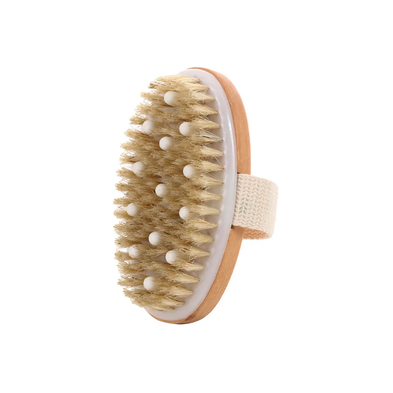 Wet Dry Skin Body Brush Natural Pig Bristles Dry Skin Exfoliating Body Massage Cleaning SPA Tool For Cellulite Lymphatic Drainag