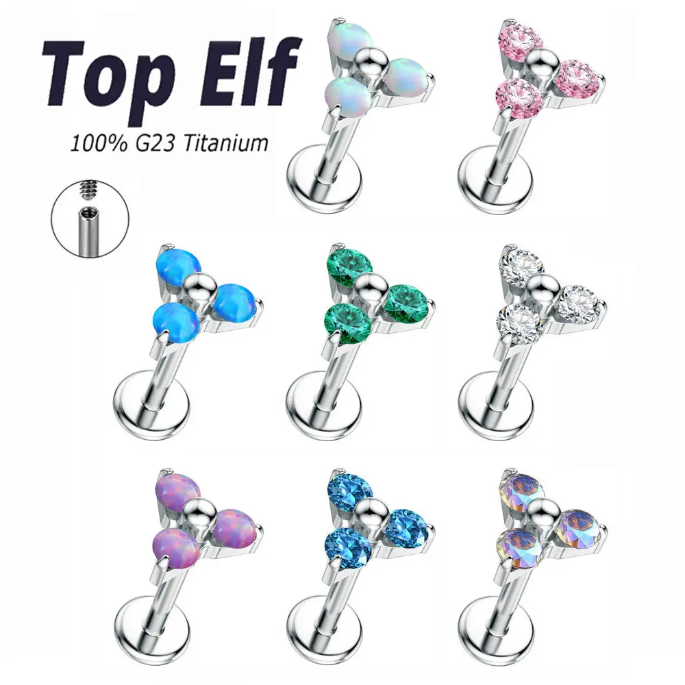 Top Elf ASTM F136 Titanium 16G Flower 5A Zircon Stud Earring Labret Ring Cartilge Helix Piercing Jewelry