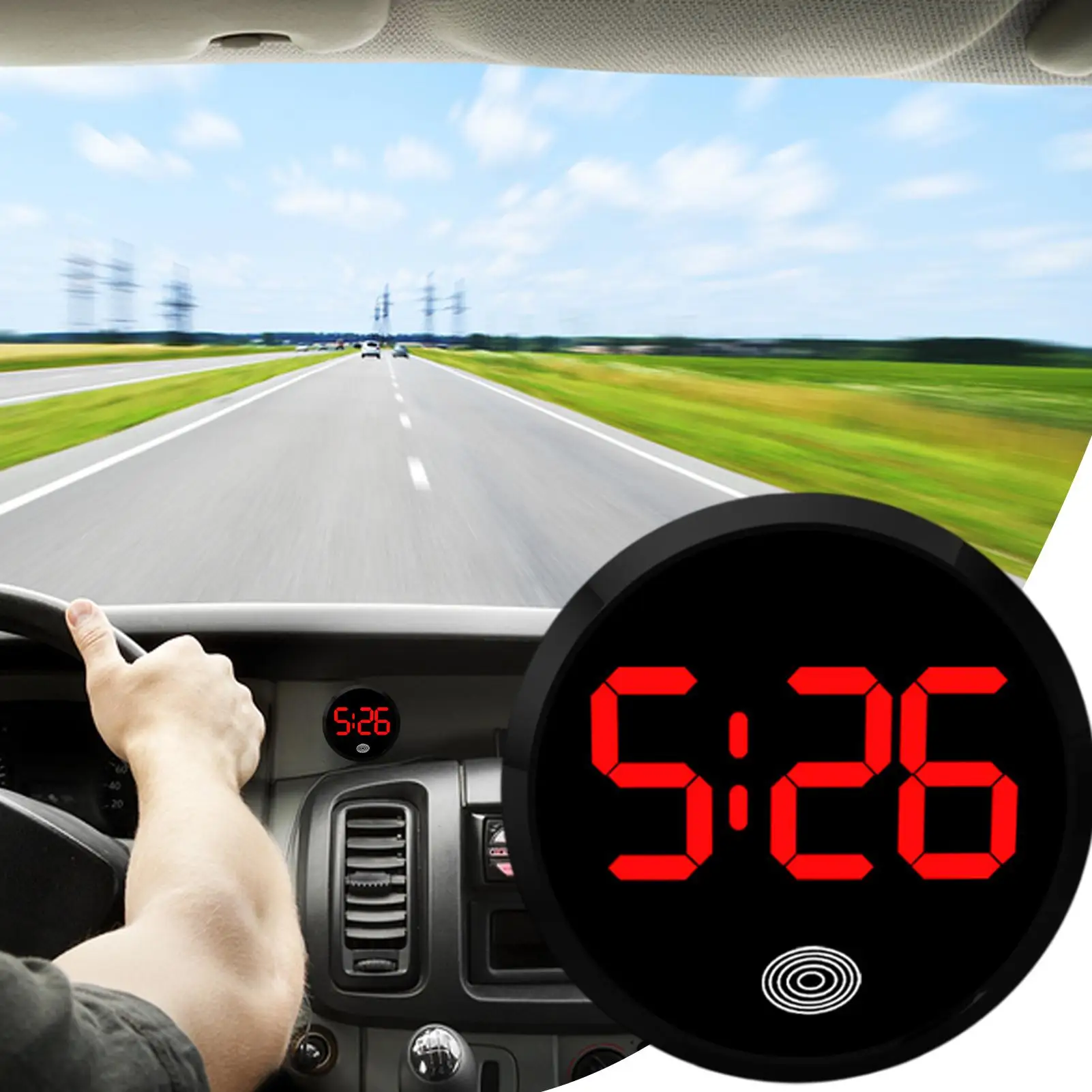 Round Touch-control LED Car Clock Luminous Automobiles Internal Stick-On Mini Digital Clocks Auto Ornament Car Accessories