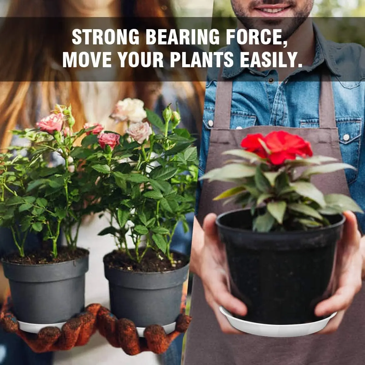 أواني نباتية بيضاء مقاس 8 بوصات مكونة من 6 قطع - صواني أوعية متينة للنباتات الداخلية والخارجية