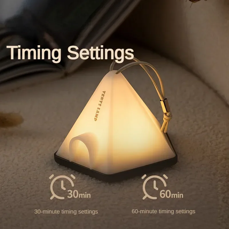 

6 Lighting Modes Tent LED Night Light Portable Camping Lantern Rechargeable Timing Function Ambient Lamp for Home Bedside Decor