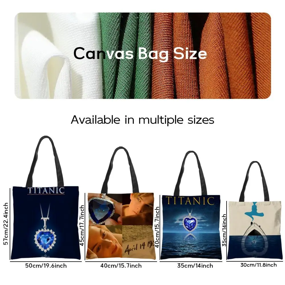 Storage Bags Aesthetic Canvas School Shoulder Bag Lightweight Grocery Shopping Bag Ocean Heart Sapphire T-Titanic