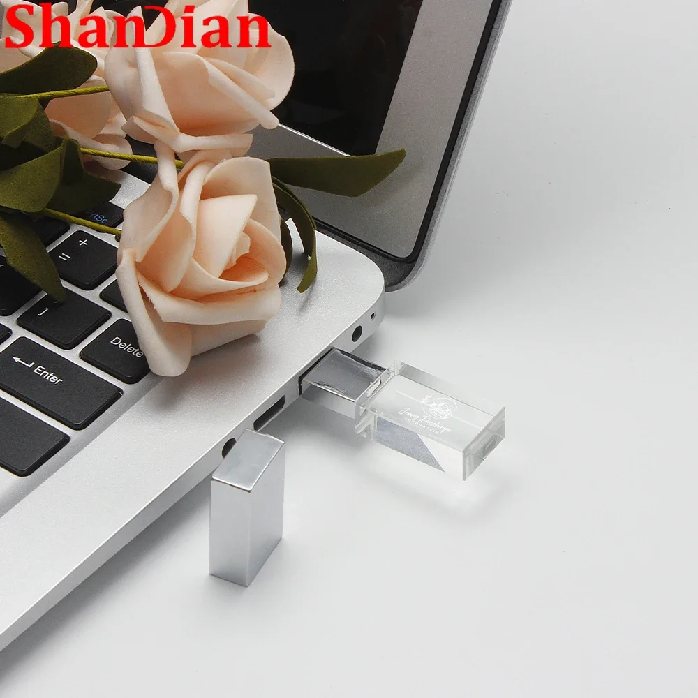 SHANDIAN Rose Gold Crystal USB Flash Drive 2.0 with Box USB Memory Stick Pen Drive Custom Logo (1 Pieces Free LOGO) U Disk