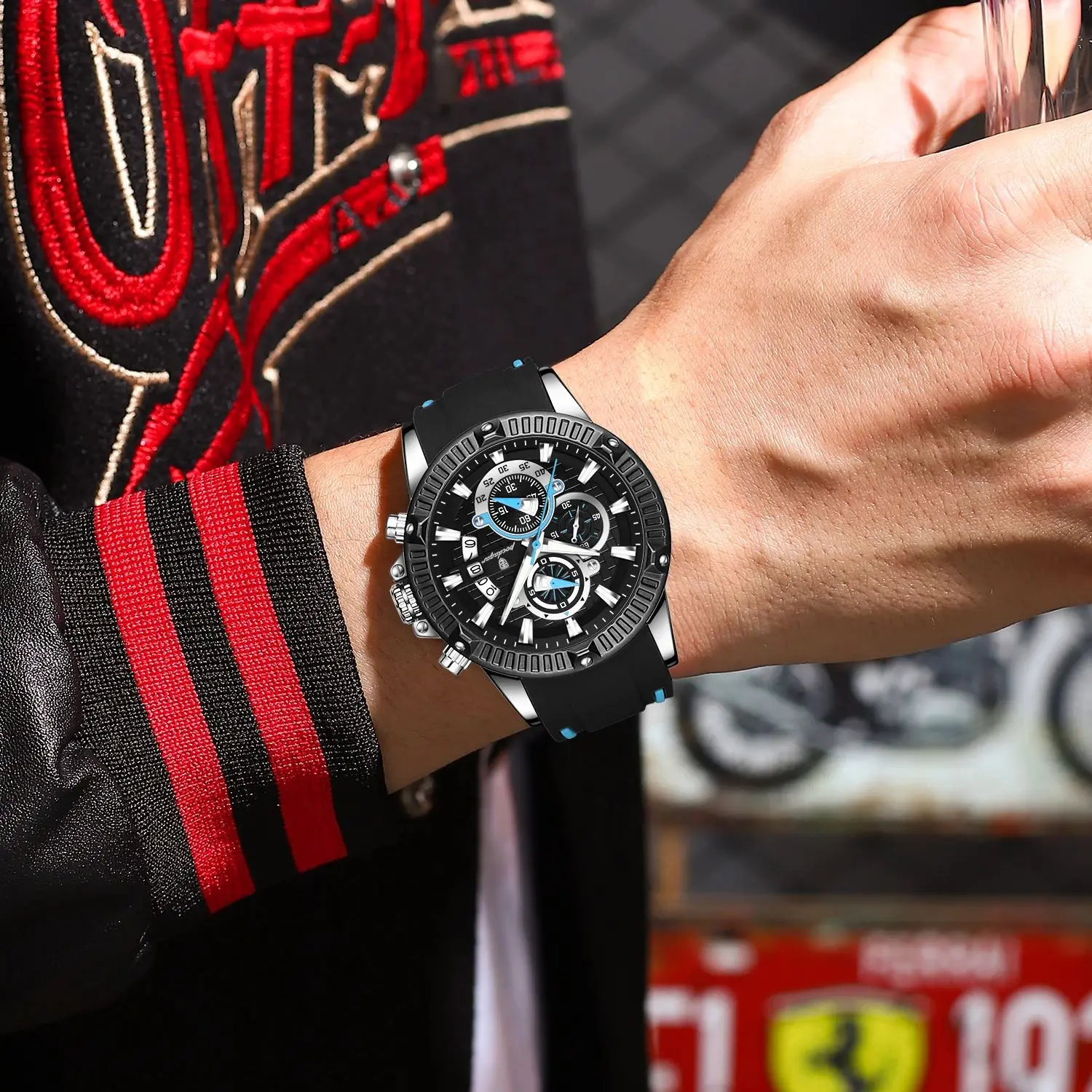 POEDAGAR قمة الموضة الرجال ساعة اليد كرونوغراف تاريخ مقاوم للماء ساعة مضيئة للرجل سيليكون حزام الكوارتز الرياضة ساعات رجالية