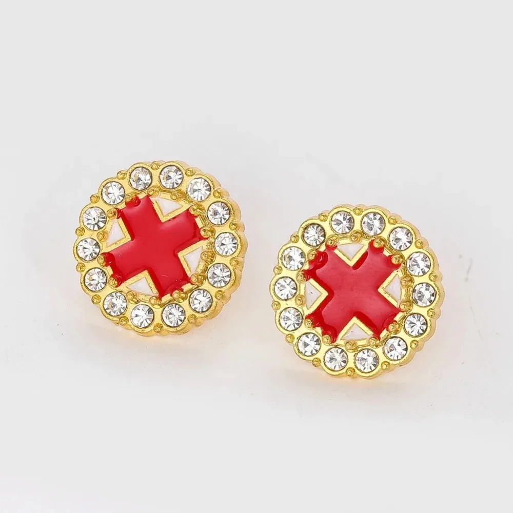 10/20/40 Stück Vintage Goldton Rotes Kreuz Brosche Emaille Runde Anstecknadel für Herren Anzug Jacke Kleidung Deko Sammlerstück Geschenk