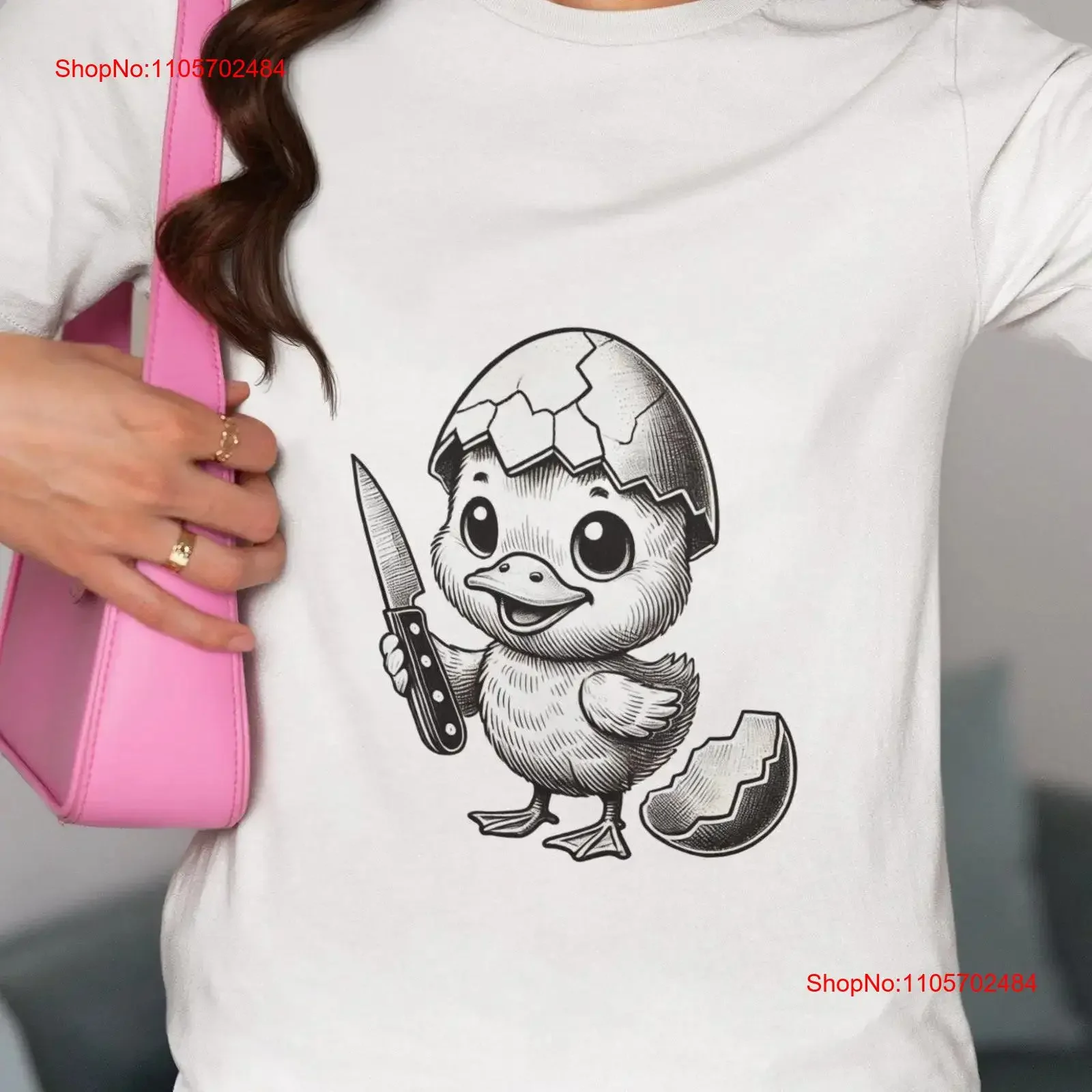 Quirky Duckling with Knife in Eggshell T Shirt Cute Funny Chick Meme Novelty Unique Top Idea for Animal Lovers vintage Washed