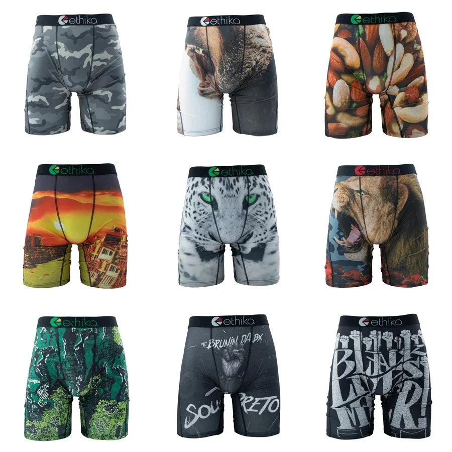 ETHIKA Seamless Sexy Men Underwear Boxers Cueca Panty Lingerie Underpants Boxershorts Plus Size 3XL Printed Man Boxers Briefs