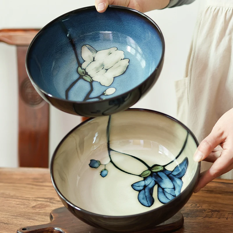 

Суповая миска UHOME Floral Cerc, большая, сине-белая, в ретро-стиле, идеально подходит для коммерческого использования, ручная роспись