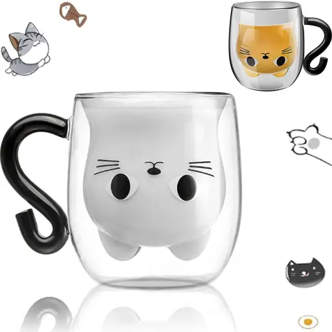 Cat Tail Coffee Mug Teacup Water Cup Milk Tea Cup Household Breakfast Milk Gift Cup for Cat Enthusiast Valentine's Day Christmas
