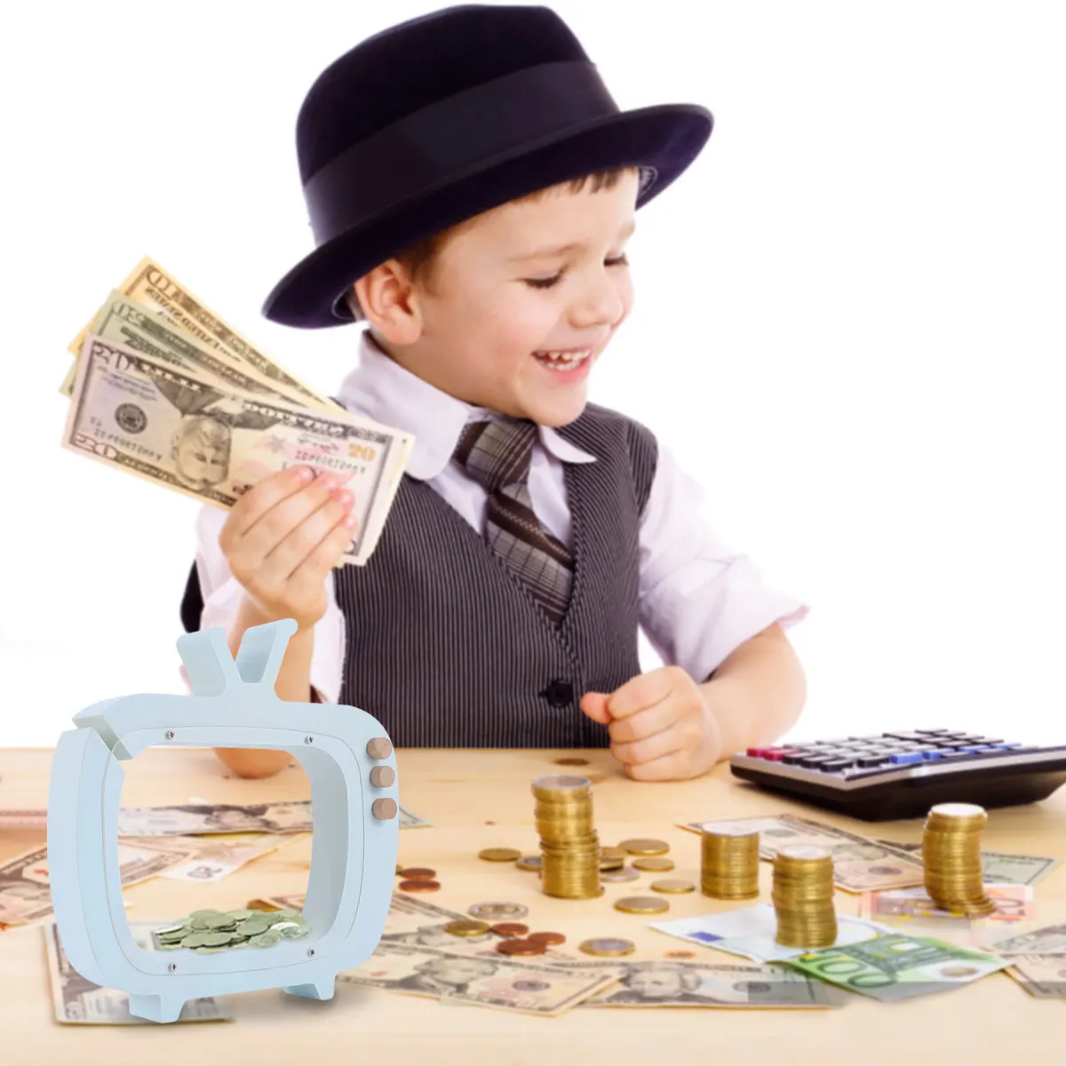 

Shape Box Blue Nordic Style Saving Pot for Coin Storage Jar Home Decoration Ornament Photography Props Gift